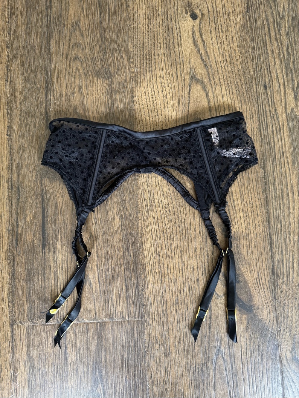 Victoria's Secret Black Sheer Polka Dot Garter Belt
